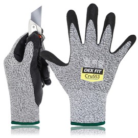 DEX FIT Level 5 Cut Resistant Gloves Cru553-3D-Comfort Fit, Firm Grip, Thin & Lightweight, Touchscreen Compatible, Durable, Breathable, Machine Washable; Black Grey M (8) 12 Pairs