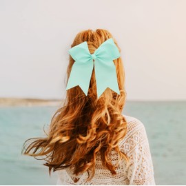 Mint Jumbo Bow Clip with Tails for Women and Girls