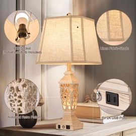 AIDENOEY Farmhouses Table Lamp with USB & USB-C Charging Ports, 3-Color Dimmable & Stepless Bottom Dimming, Touch Control & Switch, Vintage Bedside Lamp for Bedroom Living Room Office,(27.5" high)