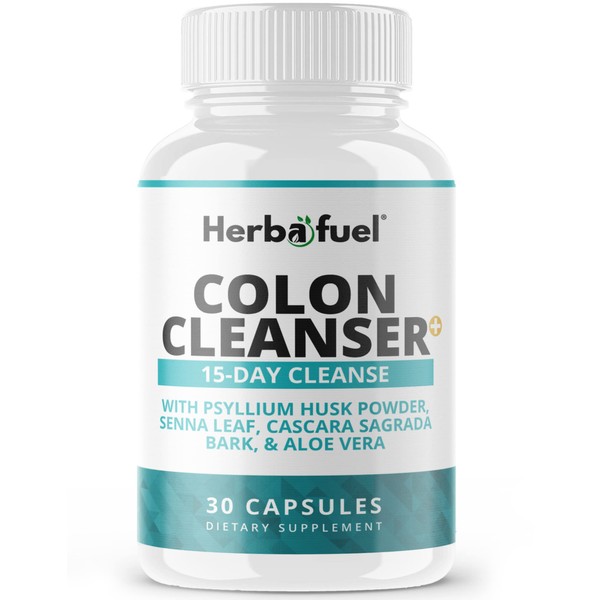 Herbafuel Colon Cleanse - Supports Detox, Gut Health, & Bloating Relief - Contains Herbs, Fibers, & Probiotics - Advanced Cleansing Formula with Psyllium Husk Powder & Senna Leaf, Non-GMO