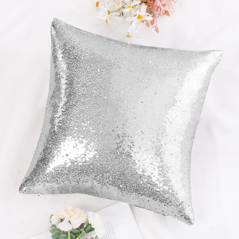 sourcing map Sequin Glitzy Cushion Covers, Shiny Satin Solid Pillow