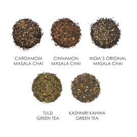 Octavius Assorted 5 Loose Leaf Tea Samplers | Indian Masala, Cardamom, Cinnamon, Kashmiri Kahwa, Tulsi Green Tea | Perfect For tea & Green Lovers | 25 cups (5 packs of 10gm each) | Mothers Day Gift