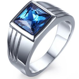 Jude Jewelers Stainless Steel Square Cut Blue Gemstone Ring (Blue, 6)