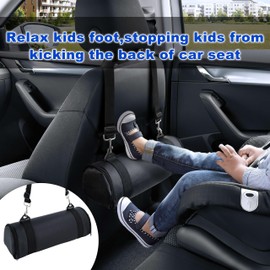 Kalnweis Car Seat Foot Rest,Car Seat Foot Rest for Kids-Booster Seat Foot Rest-Convenient Car Accessories for Kids - Supportive Car Seat Pillow for Toddlers - Long Adjustable Strap (Black Leather)