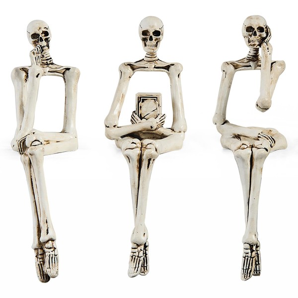 Resin Skull Statues Halloween Decorations, 7.2" H Small Gold Skeleton