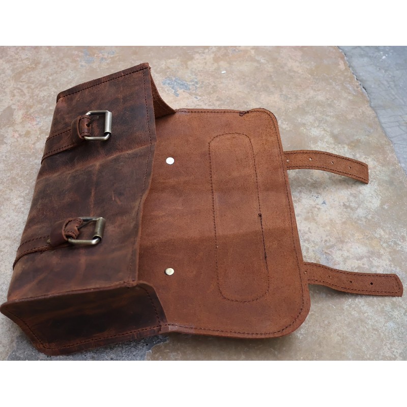 american blue Buffalo Leather Handlebar Saddle Motorcycle Bag Bicycle Tool