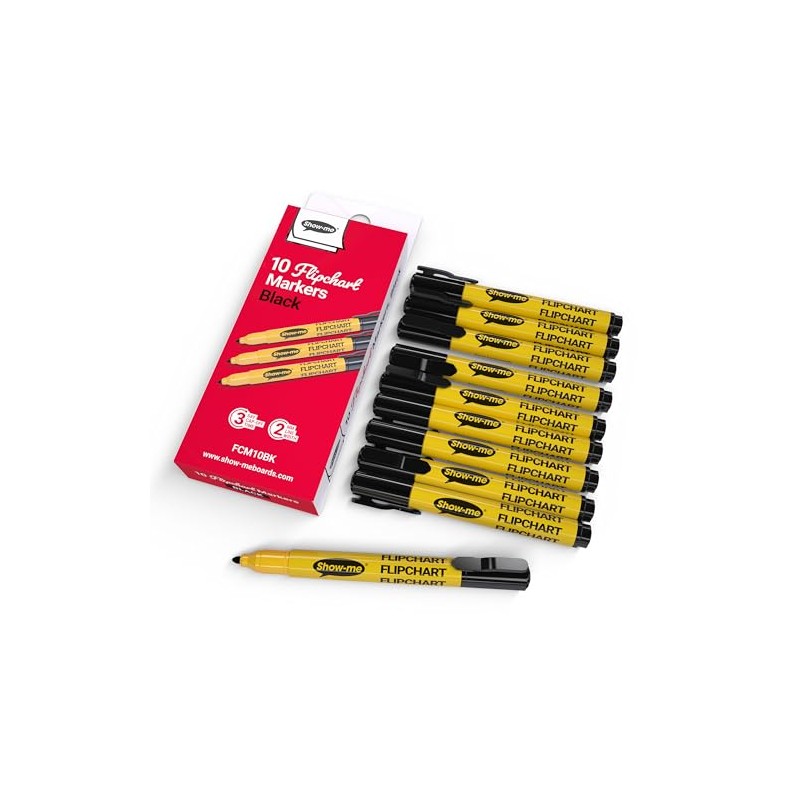 Show Me Flipchart Markers - Box of 10 Bullet-Tip Black