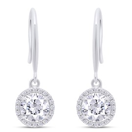 SAVEARTH DIAMONDS Moissanite Earrings, 2.20ct Round Cut Lab Created Diamond Earrings 14K White Gold Over Sterling Silver Dangle Earrings for Women