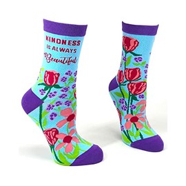 Fabdaz Kindness is Always Beautiful Saying Rose Print Women's Novelty Crew Socks