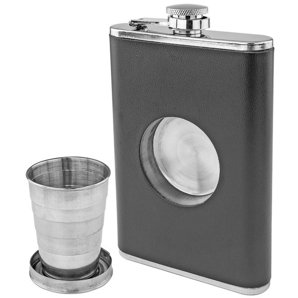 Fairly Odd Novelties Shot Flask - 8oz Hip Flask With Built In Collapsible Shot Glass.