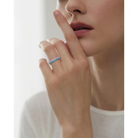 STARCHENIE 2mm Stackable Rings | 925 Sterling Silver Half Eternity Ring | Marquise Cut Birthstone Rings for Women, Gemstone, Created Pink Tourmaline