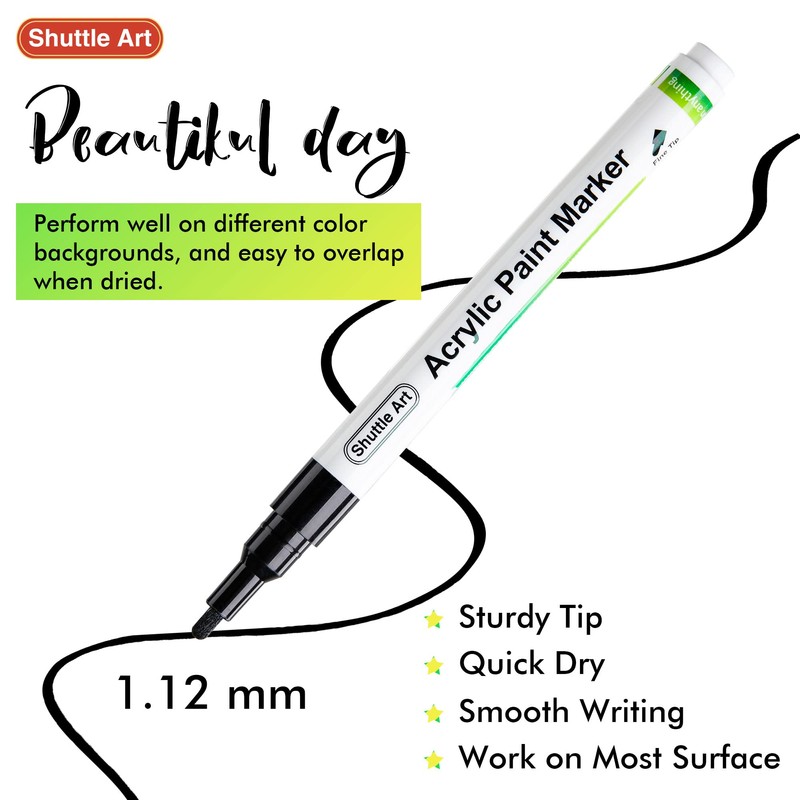 Shuttle Art Black Paint Pens, 20 Pack Fine Tip Acrylic