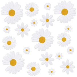 20 Pcs Daisy Iron on Patches, Daisy Patches White Floral Embroidered Sew-On Applique, DIY Clothing Repair Decor for Jeans, Jackets, Bags & Hats (1.97x1.97 Inch)