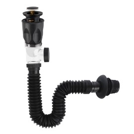 Hibbent Siphon Sink Kit, Sink Drain Fitting with Flexible Drain Hose, Drain Sink Set for Bathroom, Kitchen Sink, Odour-Proof and Leak-Proof, Black