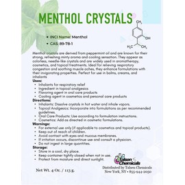 Menthol Crystal Cosmetic Grade - 8 Oz / 226 Grams - Menthol Crystals Organic 100% Pure Peppermint Extract for DIY Cosmetics - Menthol Crystals for Shower Steamers,Creams & Soaps by Talsen Chemicals
