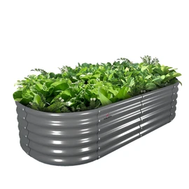 A ANLEOLIFE 6X2X1.5 ft Galvanized Raised Garden Beds Outdoor, Oval Round Metal Planter Box for Planting Vegetables Flowers Herb, Anti-Rust & Easy-Setup, Quartz Grey