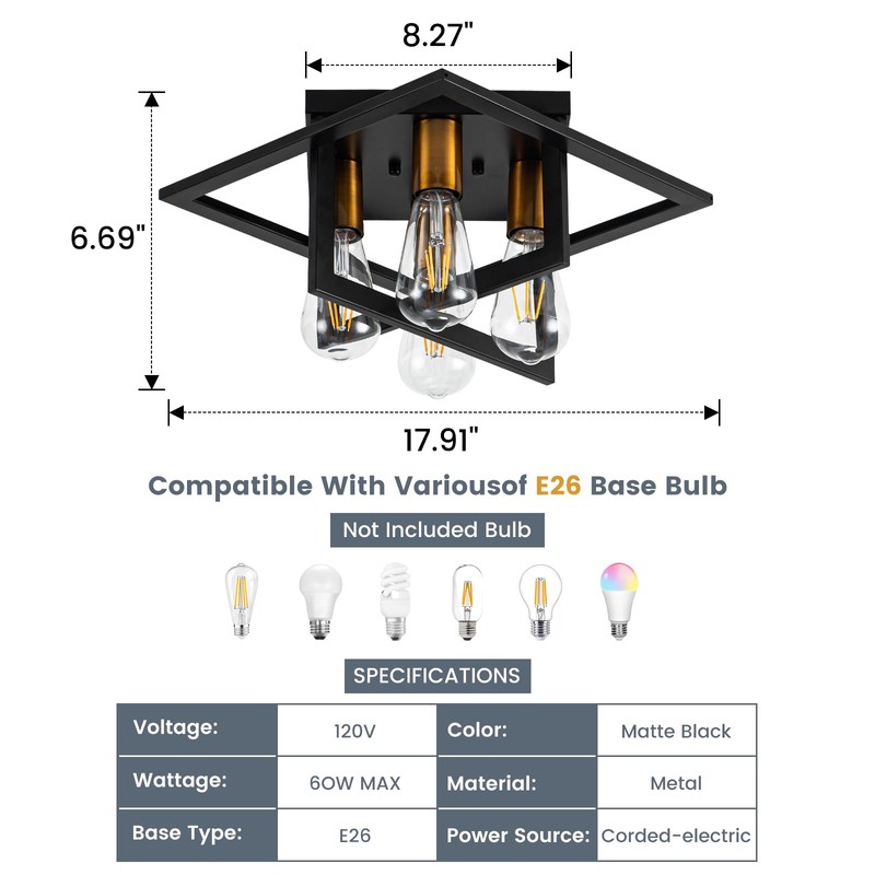 Semi Flush Mount Ceiling Light Fixture, 4 Light Industrial Ceiling