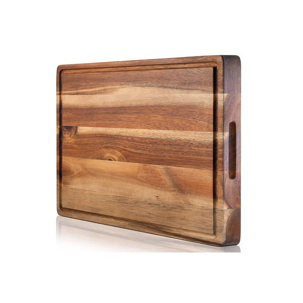 PREMIUM ACACIA Cutting Board & Professional Heavy Duty Butcher Block w/Juice Groove - Extra Large (17"x13"x1.4") Organic, End Grain Chopping Block. Ideal Serving Tray for Meat & Cheese