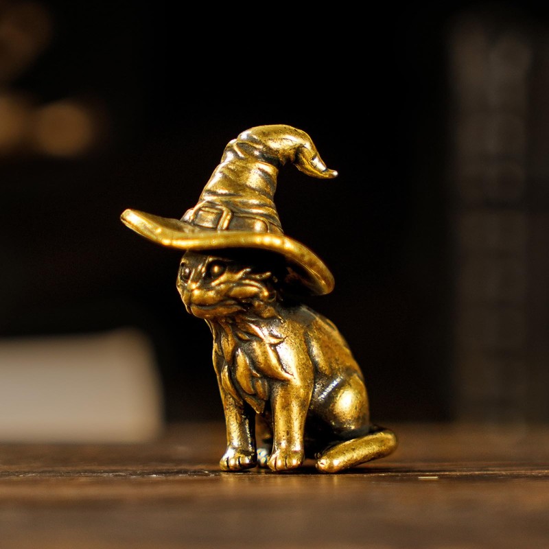 CHOVY Retro Handcrafted Witch Cat Ornament - 100% Solid Brass