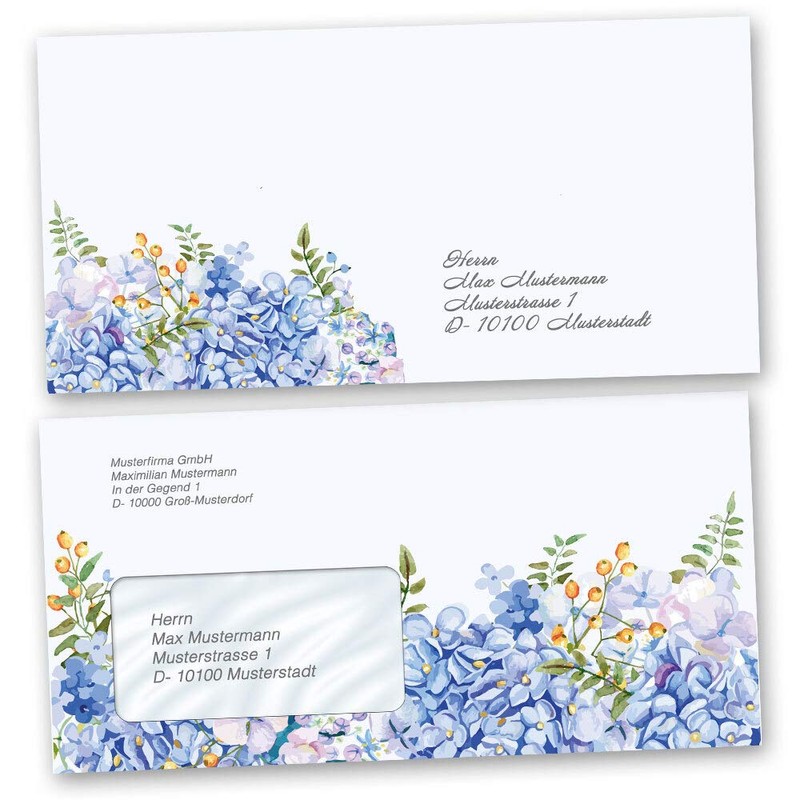 PaperMedia Envelopes Flowers and Blossoms Blue Hortensia Pack of 25
