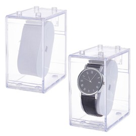 PH PandaHall 2pcs Clear Watch Case Acrylic Watch Box Rectangle Display Stand Watch Organizer for Wristwatch Bagles Jewellery Men Women Home Travel Father's Day 2.2x3.4x4 Inch
