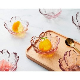 Mozacona 8pcs Glass Sakura Shape Seasoning Dishes Dipping Bowls Appetizer Plates