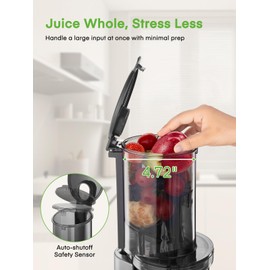 Fohere Cold Press Juicer, Juicer Machines Vegetable and Fruit with 4.72" Wide Mouth Easy to Clean, Slow Masticating Juicer with Reverse Function
