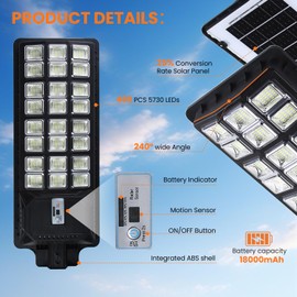 Solar Lights Outdoor for Outside, 7000K Ultra-Bright LED Street Light with Motion Sensor Waterproof, 240° Wide Angle, Dusk to Dawn Outdoor Solar Security Flood Lights for Yard, Garage, Garden, 1 Pack