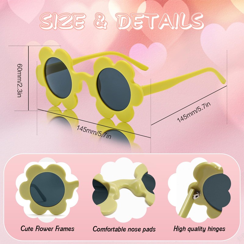 SUNOVELTIES 8 Pack Adults Flower Sunglasses Bulk 5.7" Womens Round