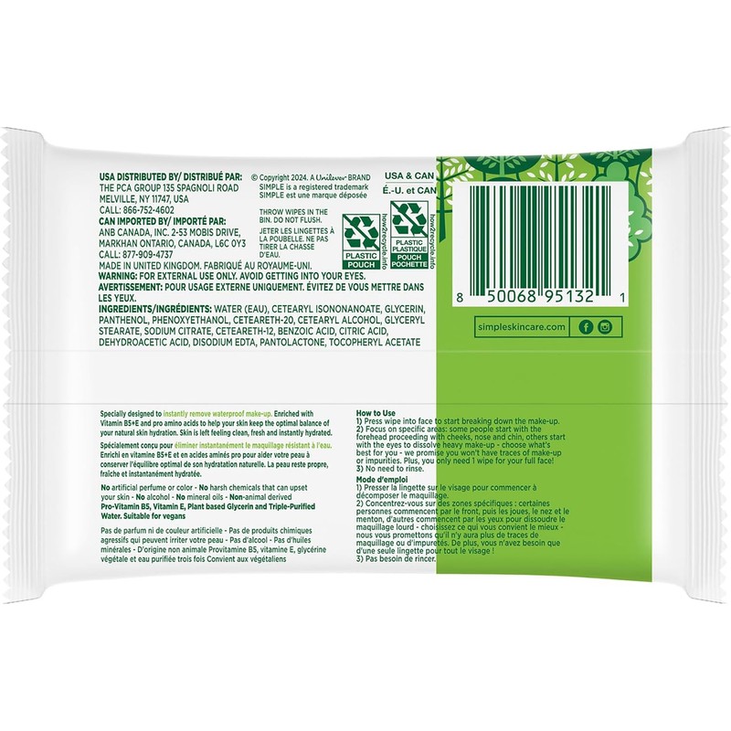 Simple Facial Wipes, Micellar, 25 ct