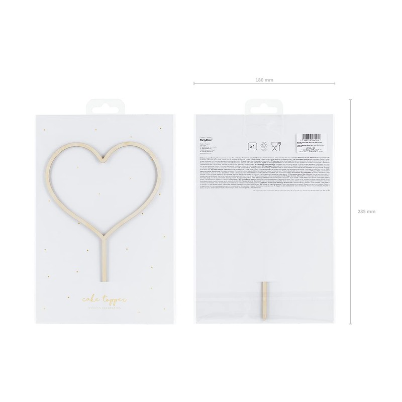 PartyDeco KPT65-100 Wooden Heart Topper-Approx. 23 cm