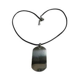 BLUSUPERSHOP Steel Plate Pendant Silver Coloured Military Plate 5.5 x 3 cm Smooth Rectangular Free Rope 47 cm, one size, Alloy Steel, None