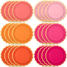 Tiangrid 48 Pcs Pink and Orange Paper Plates 9 Inch Scalloped Paper Plates Disposable Dinner Dessert for Birthday Wedding Bridal Party Supplies, 6 Colors