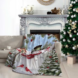 Christmas Fleece Blanket for Bed, Snowman and Birds Flannel Throw Blanket for Kids and Adults - Super Soft Plush Snowman Blanket Throw Plush Blanket for Snow Lovers 40X50 Inches