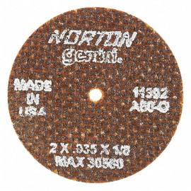 Norton 2" Type 1 Aluminum Oxide Abrasive Cut-Off Wheel, 1/8" Arbor, 0.035"-Thick, 30,560 Max. RPM