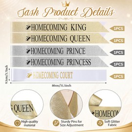 12 Pcs Homecoming King Queen Sashes Homecoming Prince Princess Royalty Court Glitter Sashes for School Dance Cosplay Party Beauty Pageant Birthday Accessories (White)