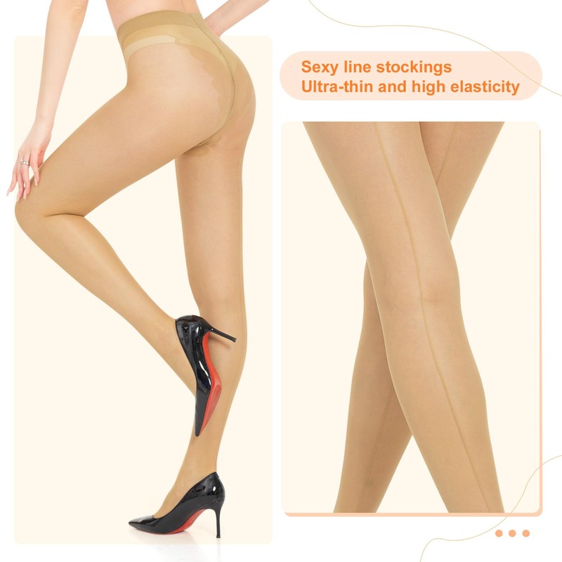 MANZI Back Seam Tights for Women Sheer 20D 2 Pairs,