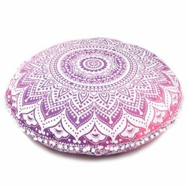 32" Mandala Large Floor Pillow Cover Meditation Cushion Seating Throw Hippie Round Colourful Decorative Bohemian Accent Boho Chic dog bed Indian Pouf Ottoman Handmade COVER ONLY (Ombre-Purple)