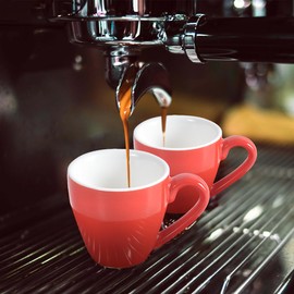 homEdge Porcelain Espresso Cup Set with Saucers and Spoons - 80 ml / 2.67 oz, Set of 4, Red