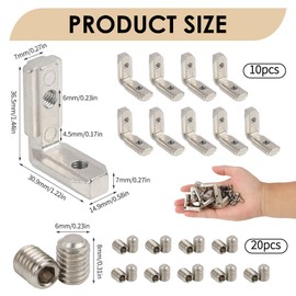 10pcs 90° L Shape Internal Angle for Aluminium Profile 3030 Groove 8 M6 Zinc Alloy Internal Corner Connector with Screws Corner Bracket for Aluminum Mounting