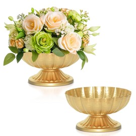 Jarrones de flores dorados para centros de mesa: jarrón de compota clásico para boda, jarrón pequeño de pedestal de 4 pulgadas para fiesta, centros de mesa dorados para urna de metal para