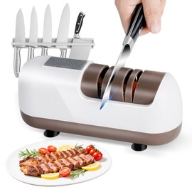 Electric Knife Sharpener, Cordless Professional 2 Stage Sharpening 100% Diamond with Suction Base Top Grinder Quick Sharpening and Polishing Easy to Use for Kitchen Knifs Scissors