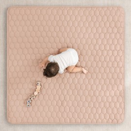 Comfy Cubs Square Kids Play Mat - 56 x 56 inches Soft Quilted Baby Floor Mat with Non-Slip Bottom - Plush Design for Toddlers' Playtime - Comfortable and Durable - Blush