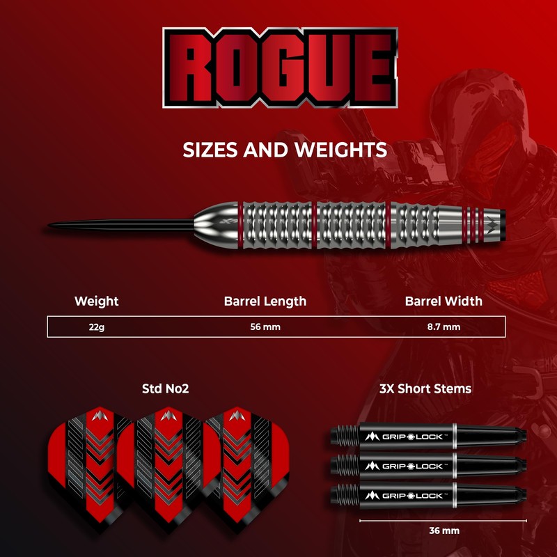 Mission | Rogue Darts | Silver & Red | Brass