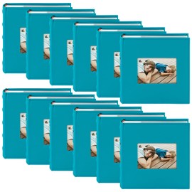 Golden State Art, Photo Album with Faux Leather Cover Holds 200 4x6 Horizontal Pictures with Memo Writing Space for Christmas Wedding Graduation(Sky Blue, 12-Pack)