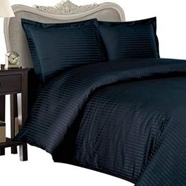 CAL KING Size, NAVY Damask Stripe, 1200 Thread Count / 1200TC Sateen Weave Long Staple 100-Percent Ultra Soft Egyptian Cotton 4 PIECE Bed Sheet Set. Inlcudes 2 Pillow Cases (Deep Pocket)