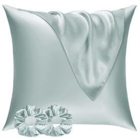 Vielit Satin Pillowcase for Hair and Skin 80x80 2 Pack & 2 Scrunchies, Soft as Silk Pillowcase for Hair and Skin,Easier Care than Silk Pillow Case, Sage Green Pillowcases Envelope Gift for Women