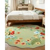 Carvapet 6ft Scalloped Green Round Rug - Sage Floral Washable