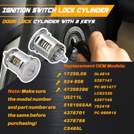 Ignition Switch Lock Cylinder & Door Lock with 2 Keys Compatible with Jeep Wrangler Comanche Cherokee YJ, Replace# 17250.05, 4720929K, 924-908, US211L, 5161055AA, PC-901477, PC-699915