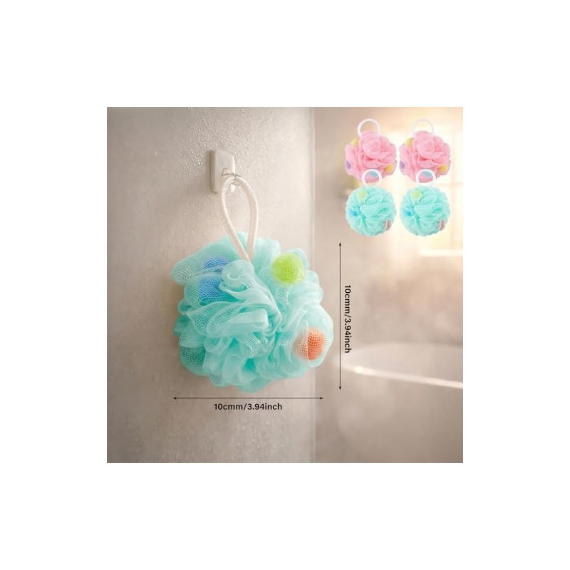 4 Pack African Net Shower Puffs - Mesh Soft Loofah